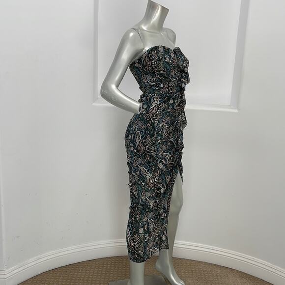 Veronica Beard Peyton Strapless Ruched Midi Dress Size 0 Paisley Print Cocktail - Picture 7 of 16